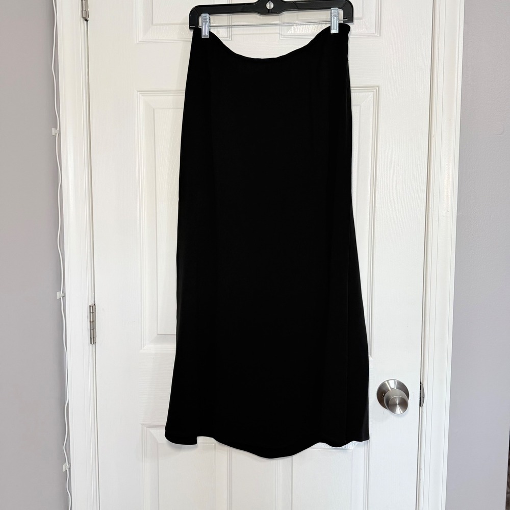Eileen Fisher Black 97% Silk Maxi Skirt Medium Stretch Crepe Long Minimalist